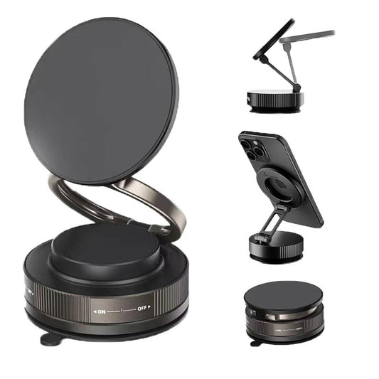 Strong Magnetic Car Phone Holder - Retractable Vacuum Suction Cup, Universal Adjustable Dashboard Phone Mount for Iphone, Samsung, All Smartphones - Secure, Hands-Free, Compact Design (Black)