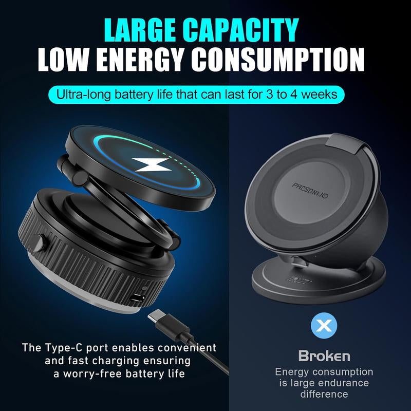 Strong Magnetic Car Phone Holder - Retractable Vacuum Suction Cup, Universal Adjustable Dashboard Phone Mount for Iphone, Samsung, All Smartphones - Secure, Hands-Free, Compact Design (Black)