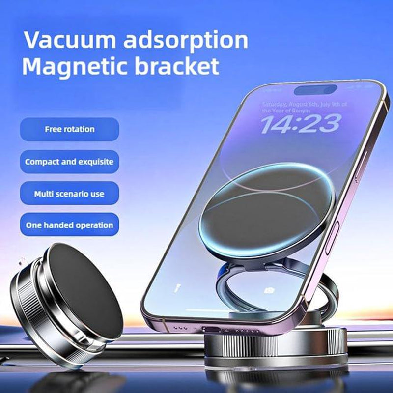 Strong Magnetic Car Phone Holder - Retractable Vacuum Suction Cup, Universal Adjustable Dashboard Phone Mount for Iphone, Samsung, All Smartphones - Secure, Hands-Free, Compact Design (Black)